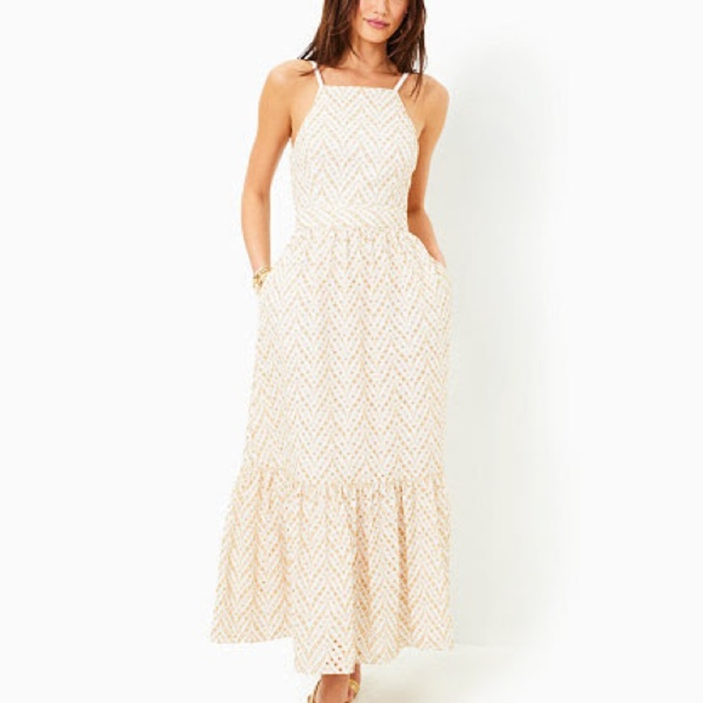 NWT Charlese Eyelet Halter Maxi Dress